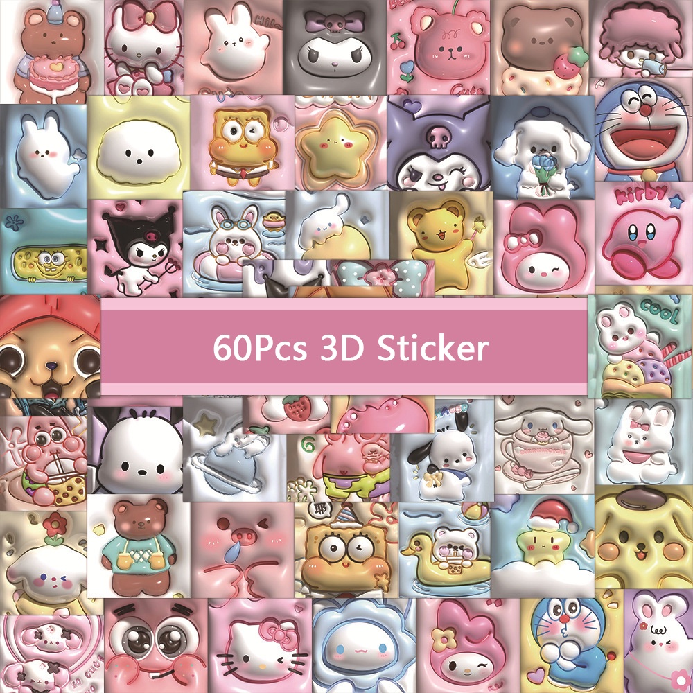 60pcs 3d Sanrio Sticker Cartoon Cute Anime Diy Stickers Kuromi My