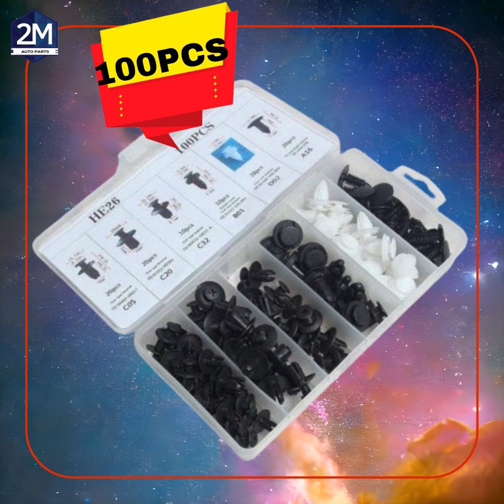 HE26 100PCS CAR FASTENER CLIP BUMPER PUSH PIN TRIM KIT RIVET BUMPER