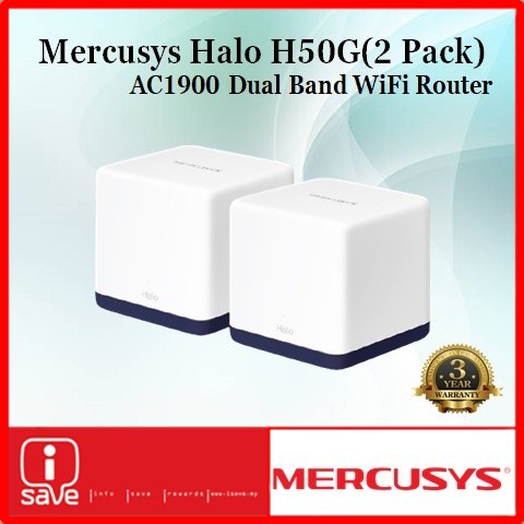 Mercusys TP-Link Halo H1200G – Router WiFi Mesh AC1200, 3 Unità, Copertura 320 M², Doppia Porta Gigabit, Modalità Router/AP E Controllo Genitori