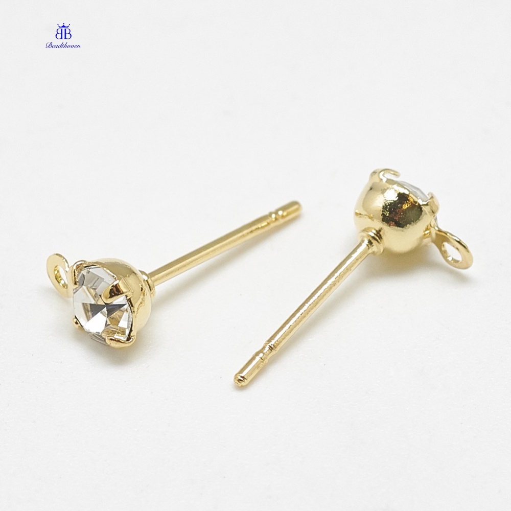 20pc Brass Stud Earring Findings with Loop Cubic ia Clear Gold Plated 6 ...