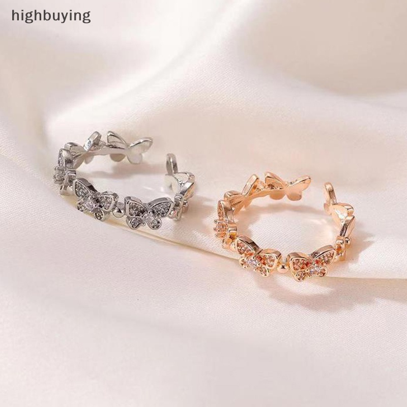 HBMY New Fashion Butterfly Rings Shiny Zircon Leaves Geometric ...