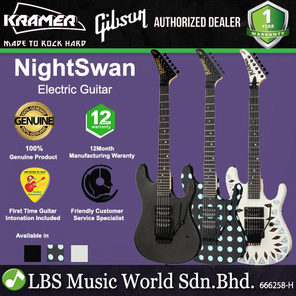 KRAMER NightSwan Double Cutaway Electric Guitar HH Pickup with Ebony ...