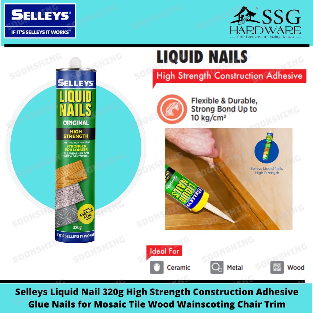 Selleys Liquid Nail 320g High Strength Construction Adhesive Glue Nails For Mosaic Tile Wood