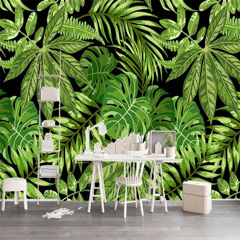 Custom Palm Tree Wall Paper 3d Green Leaves Mural Wallpapers For Living Room Tv Sofa Background 5357