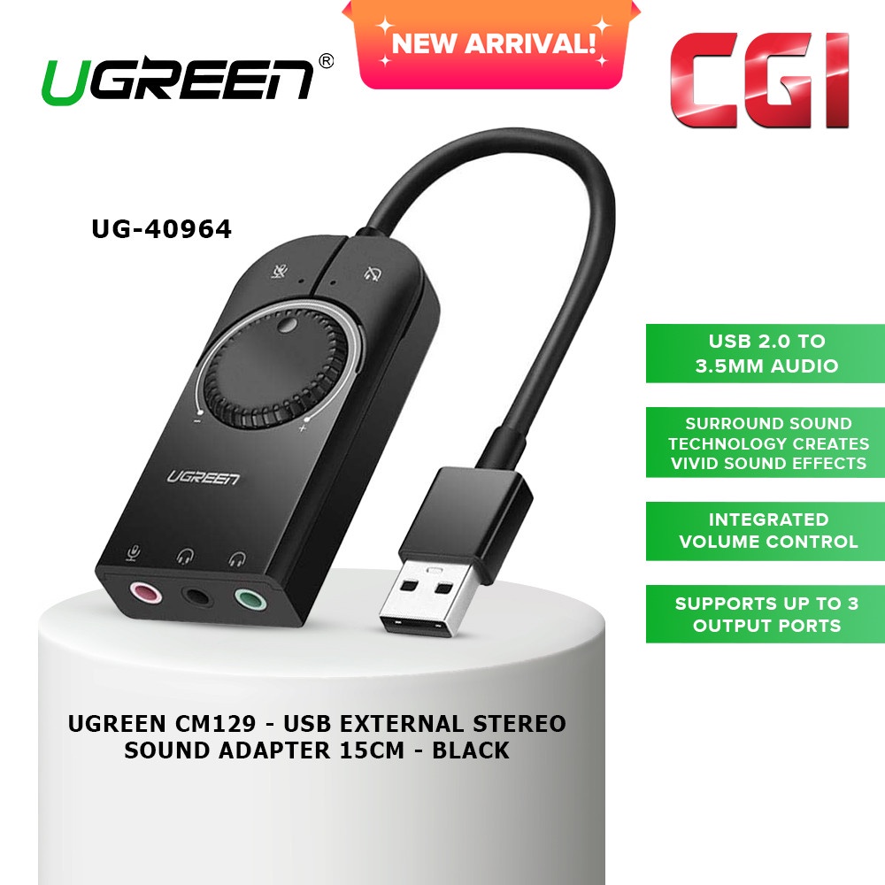 Ugreen (CM129) 40964 USB External Stereo Volume Adjust Sound Adapter ...