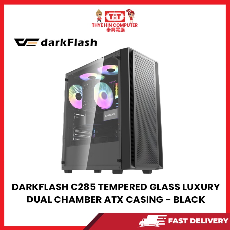DARKFLASH C285 TEMPERED GLASS LUXURY DUAL CHAMBER ATX CASING - BLACK ...