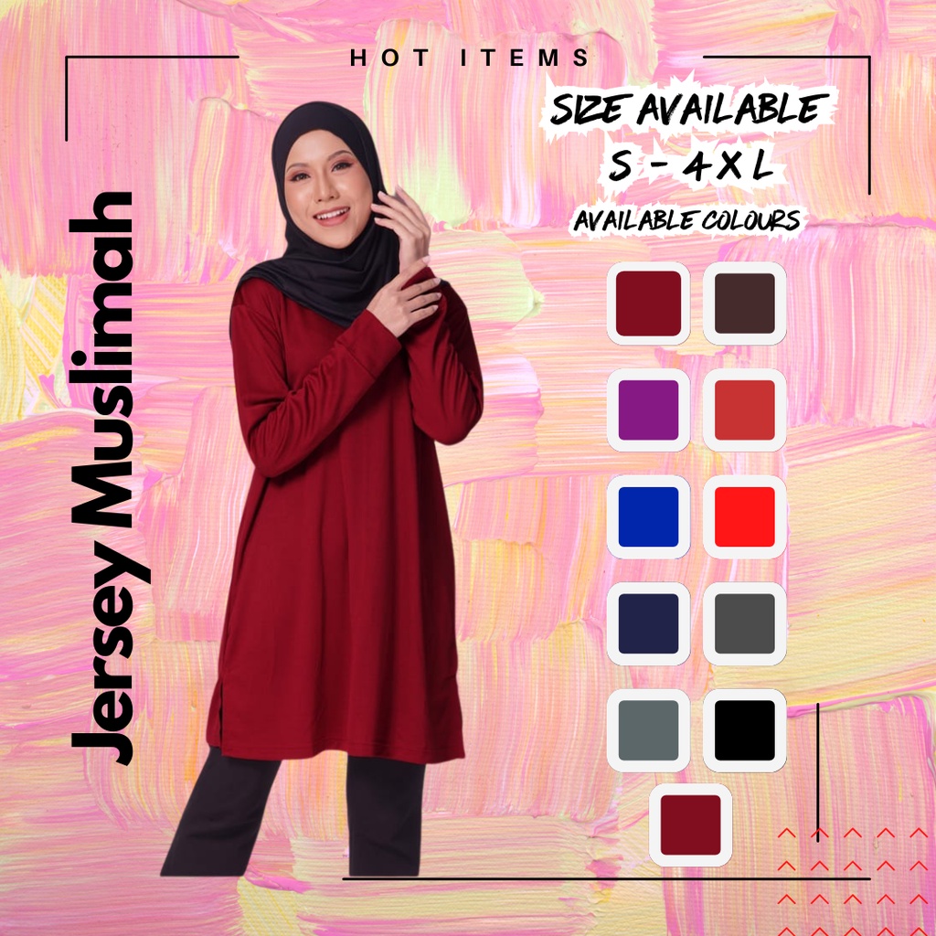 Baju Labuh Muslimah S~4XL/ Baju Sukan Muslimah / Plain Jersi / Jersi ...