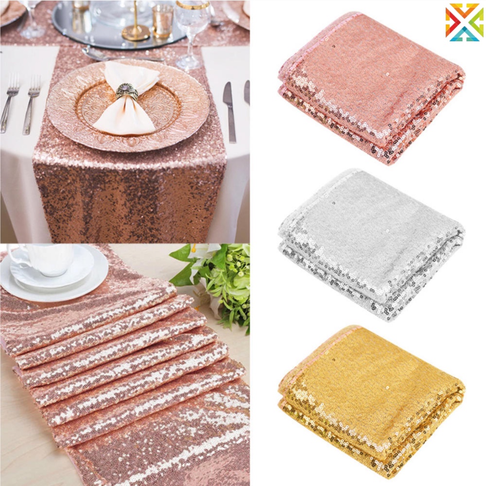 180x30cm Sequin Dining Table Pads Runners Glitter Rose Gold Cover For ...