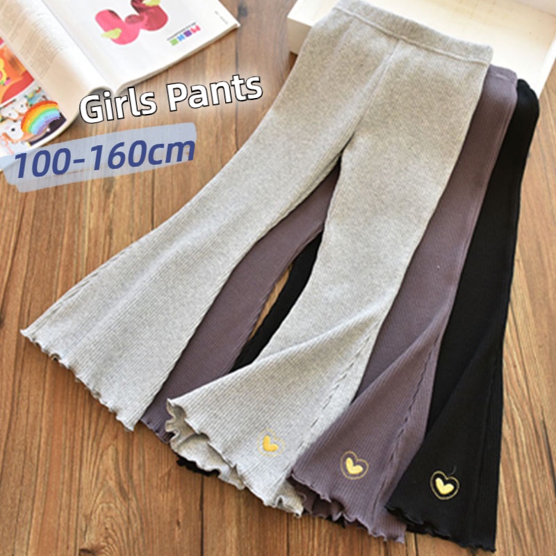【Girl Pants】(5-15Y) Plain Flare Trousers Elastic Mid Waist Korean Style ...