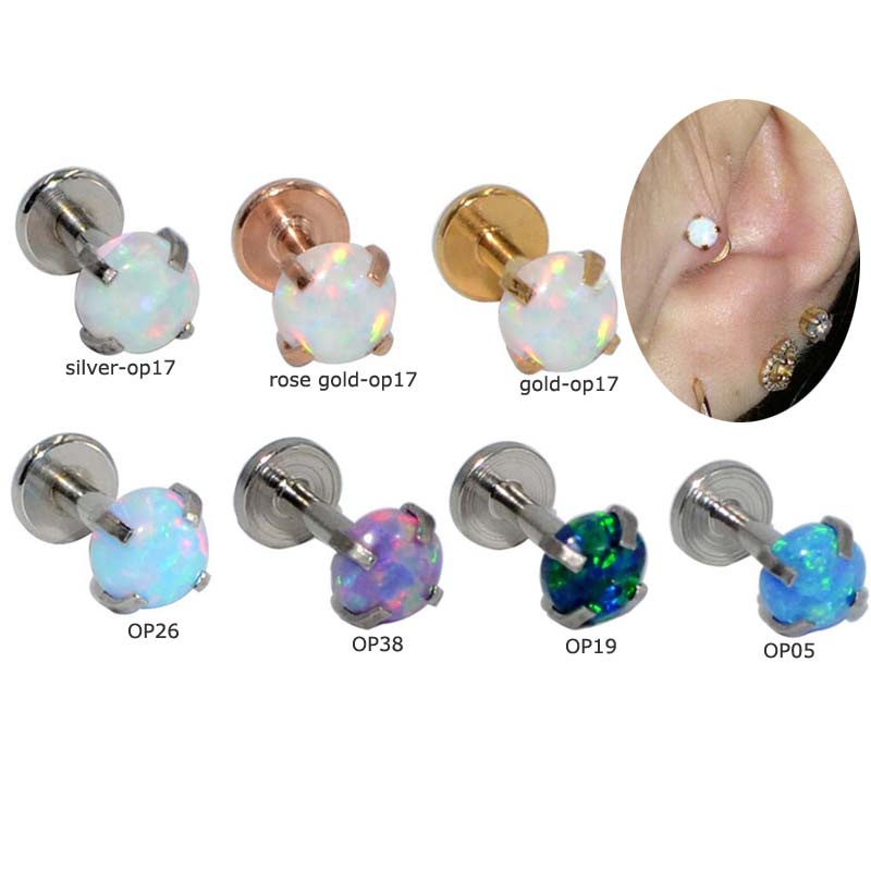 1 Piece 16Gauge Lip Piercing Internally Thread Labret Stud Flat Head with Opal Ear Helix Pinna Lobe Stud Shopee Malaysia