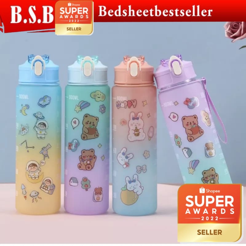 B.S.B Portable Cute Water Bottle Botol Air 900ml Water Bottle with ...