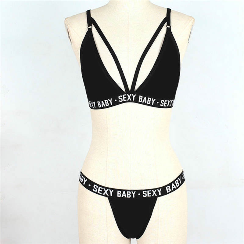 New Women's Bra Set Sexy Sports Underwear Girl Sexi Bandage Corset Letter  Push Up Bra Lingerie Babydolls Bikini Set