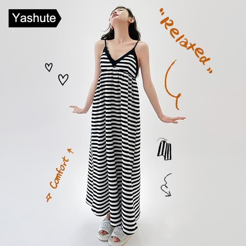 【pajamas Oversized】 50 150kg Women Summer Soft Smoothly Halter Striped