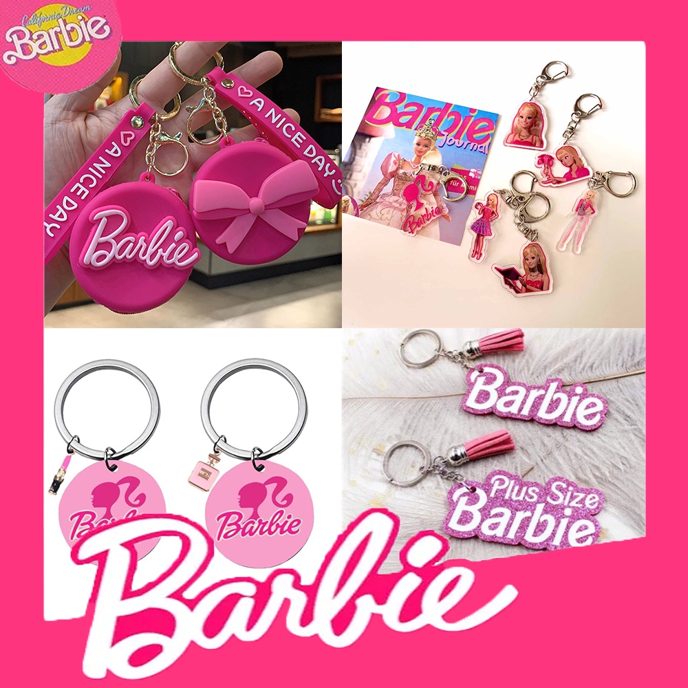 Barbie Pink Keychain Barbie Doll Acrylic Chain Barbie English Alphabet Keychain with Mini
