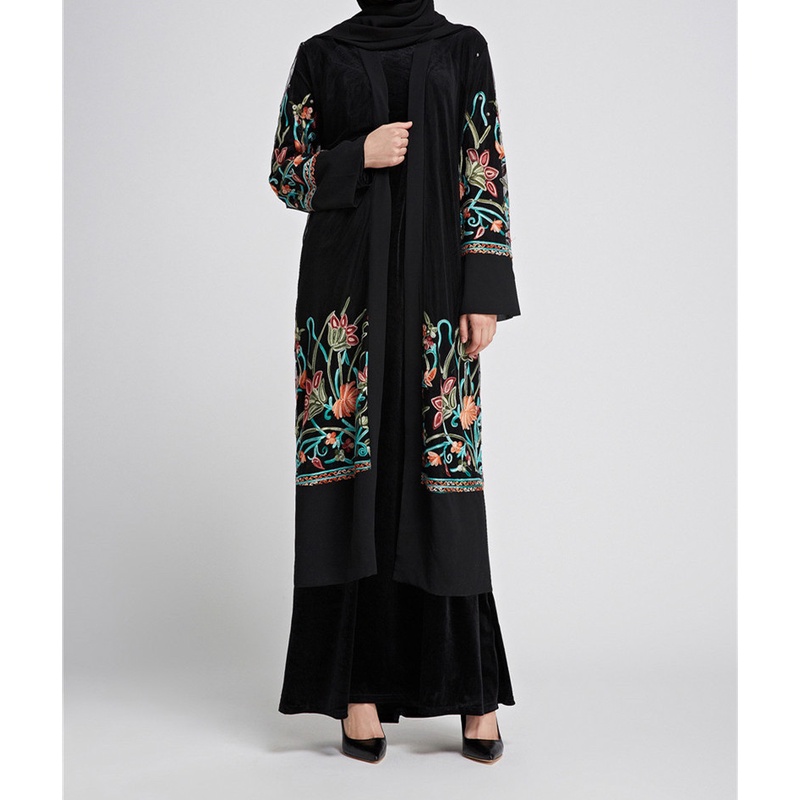 Ramadan Eid Baju Raya Embroidery Dress Dubai Cardigan Abaya Muslim Dresses Muslimah For Women 2361