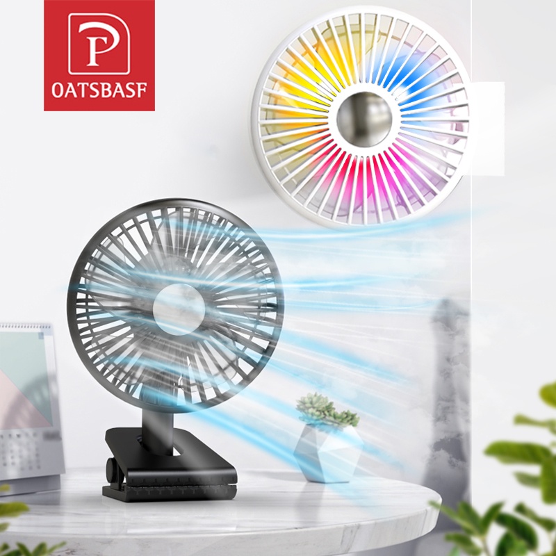 OATSBASF Mini Clip Fan with Colorful Light, USB Table Stand Fan ...