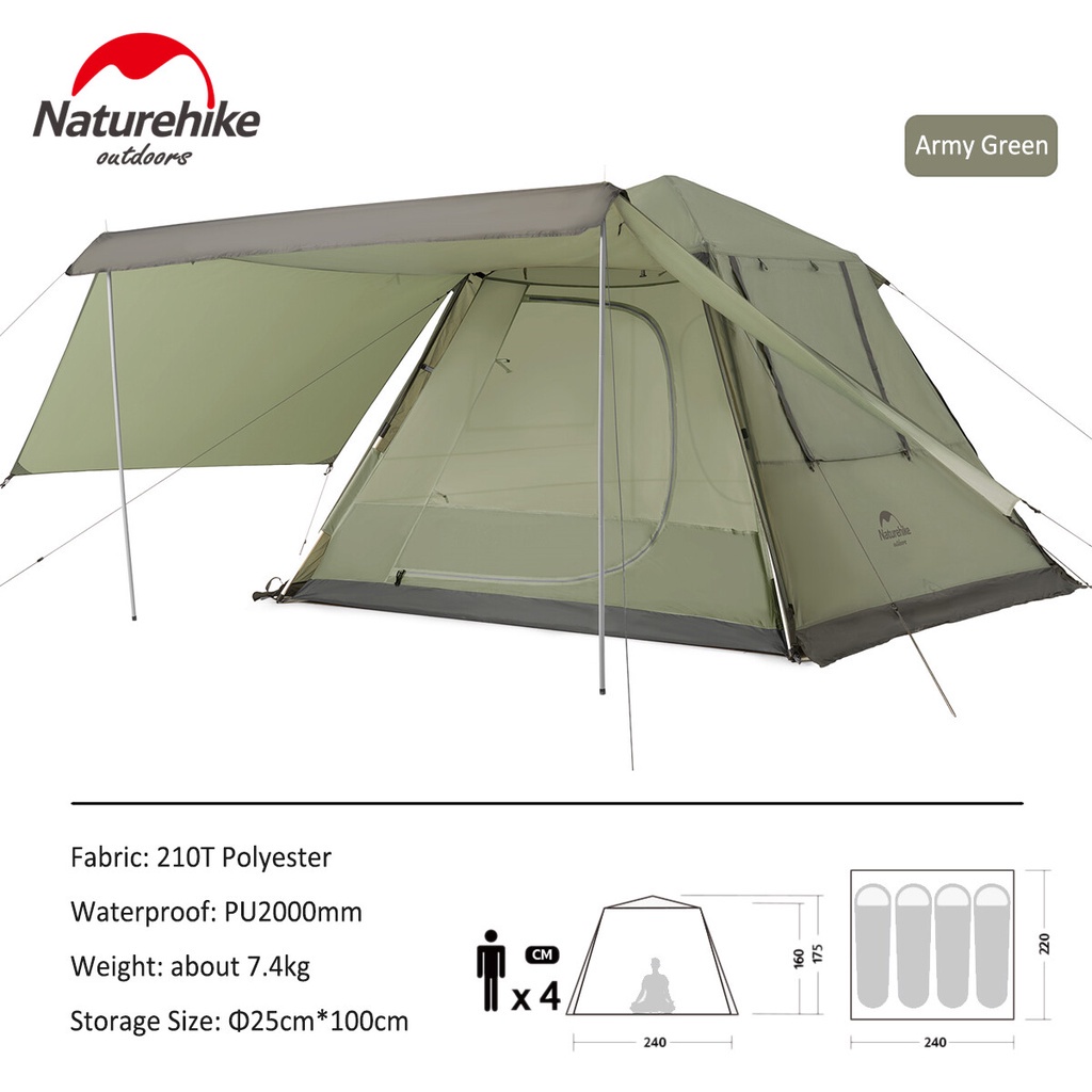 Naturehike Ango 4 Waterproof Outdoor Camping Picnic 210T UPF50+ Automatic  Tent | Shopee Malaysia