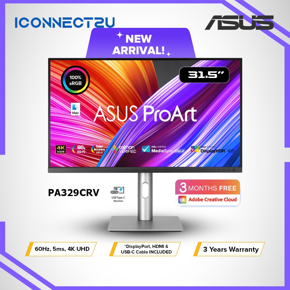 Asus 32" Proart PA329CRV IPS 4K HDR 60Hz 5ms USBC Daisy Chain Eye Care