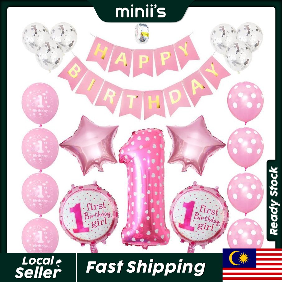 Baby Boy Baby Girl 1st Birthday balloons set pink Blue Number Foil ...