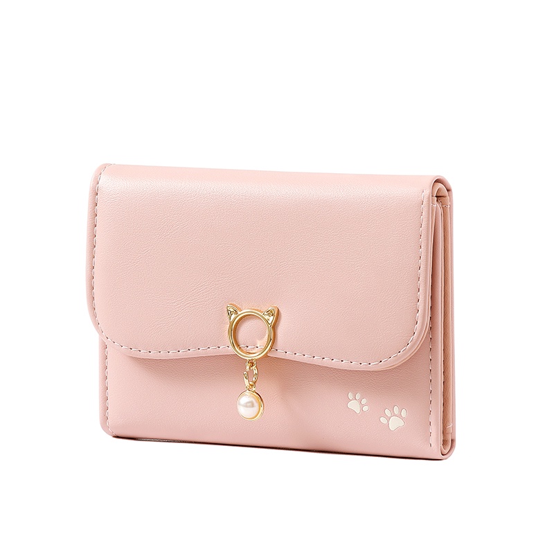 Simple Cute Ladies Short Trifold Purse Cartoon Pendant Student PU Card ...
