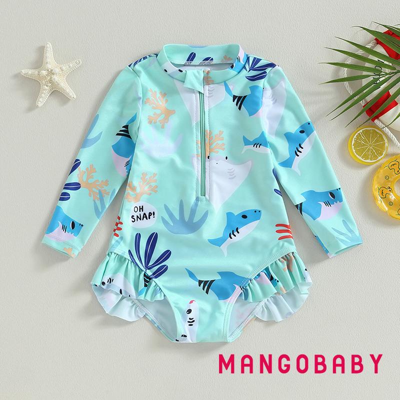 MANGO-Kids Girls Bikini Long Sleeve Swimsuit Stand Collar Sea Animal ...