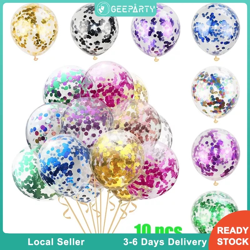 Geeparty 10 Pcs 12 Inch Clear Confetti Balloons Party Helium Balloon