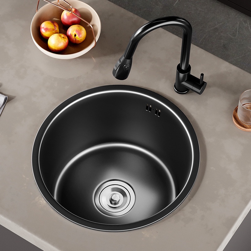 Black Nano Round Sink Mini Single Stainless Steel Small Bar Counter