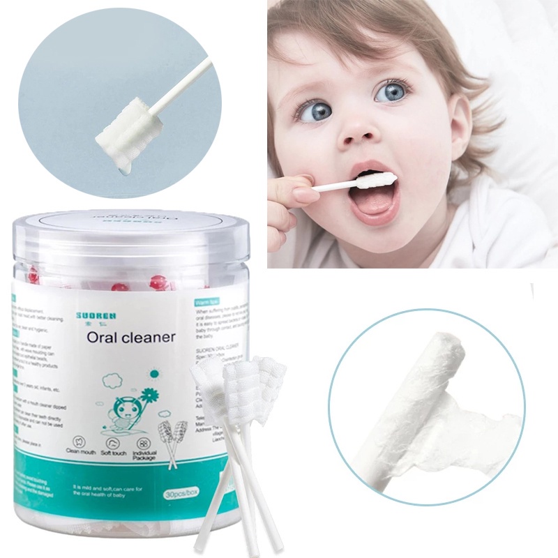30PCS Baby Cotton Swab Mouth Tongue Cleaner Mouth Tongue Cleaner Oral