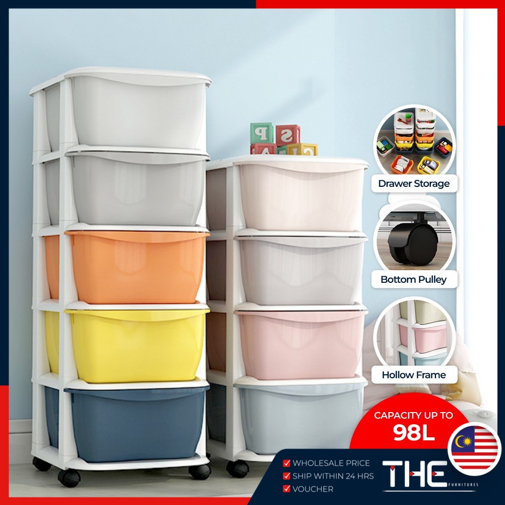 THE 3/4/5/6 Layers Plastic Drawer Storage With Wheels Drawer