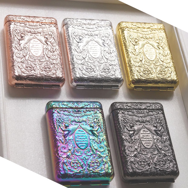 New Classical European Style Thick Three-Open Cigarette Case Creative  6-Sided Engraved Men's Bath Blood Gang Same Storage Box Portable Ci