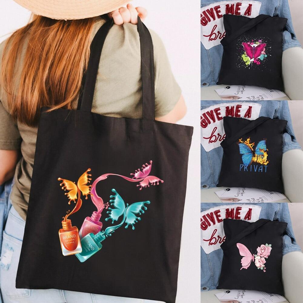 Women Shopping Bag Canvas Storage Handbag Butterfly Organizer Bags ...