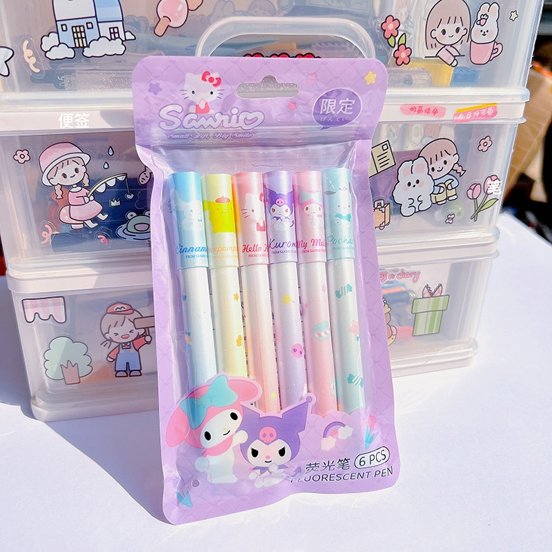 6Pcs Cartoon Sanrio 6-color Highlighter Set Cute Yugui Dog Melody ...