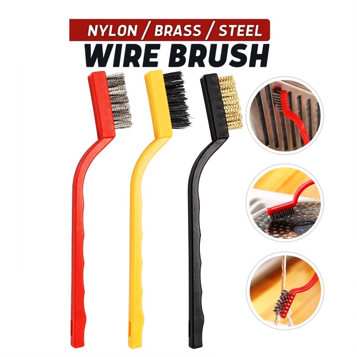3pcs Wire Clean Brush Set Handy Wire Brush Set with Steel Brass Nylon