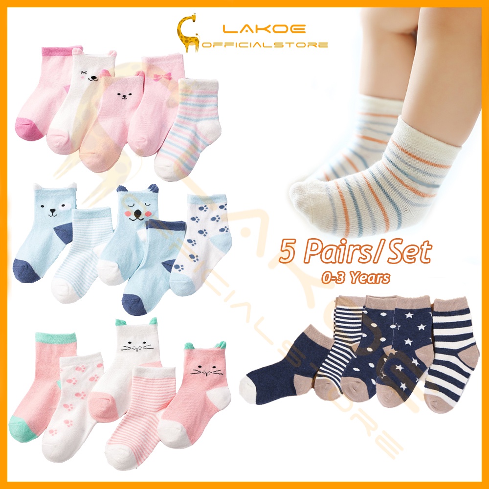 LAKOE 5 Pairs Baby Socks Cotton Kids Boys Girls Socks Cotton Toddler Sock Stokin Bayi 03Years