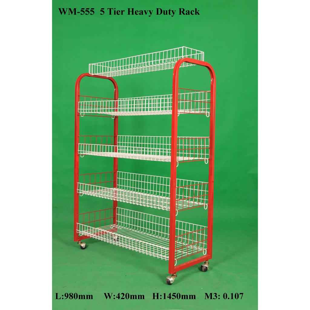 *wm-555*~Ready Stock~5 TiersHeavy duty Display Rack w/roller / Storage ...