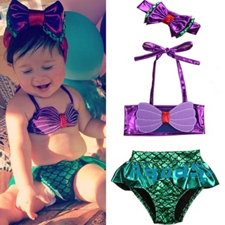 Baby Girls Little Mermaid Tail Costume Bikini Set Swimwear