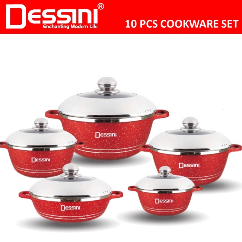 DESSINI 10 Pcs Cookware Periuk Set Casserole Die Cast Aluminium Non ...