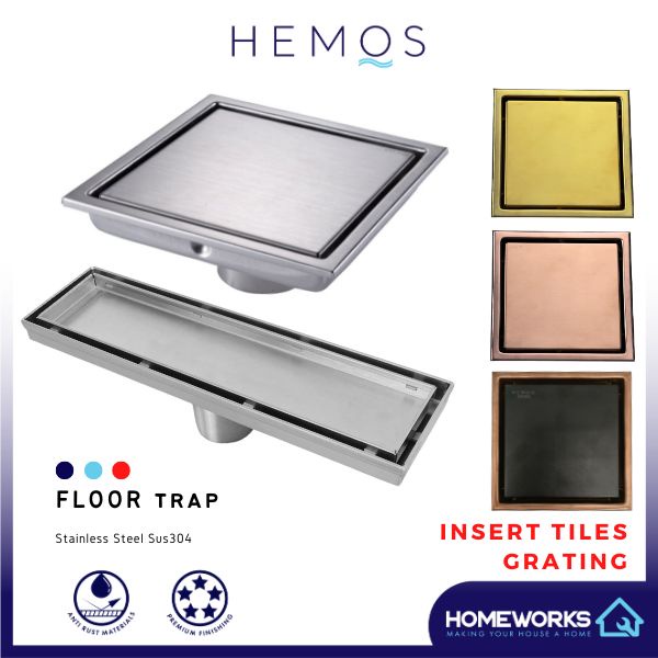 HEMOS BATHROOM FITTINGS STAINLESS STEEL SUS 304TILES INSERT FLOOR DRAIN