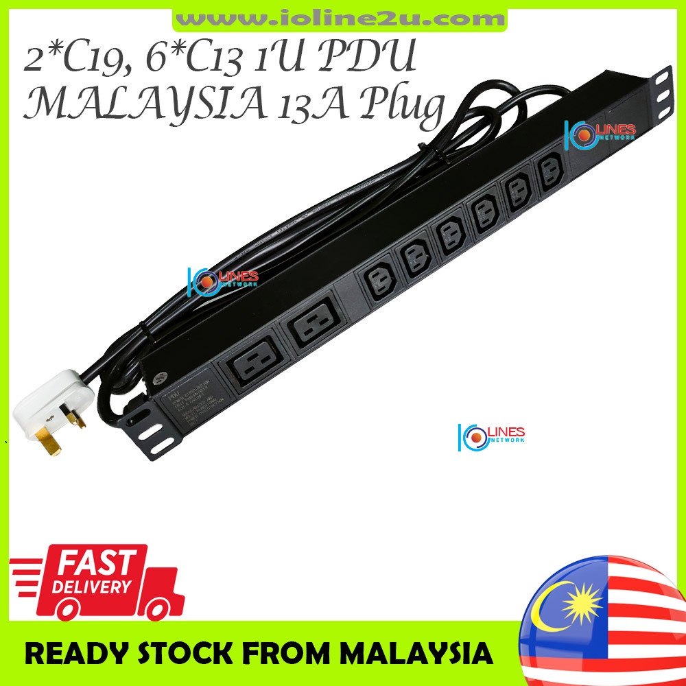 8 PORT 3m 2.5mm PDU 6*IEC-320-C13 + 2*C19 OUTPUT 1U 19