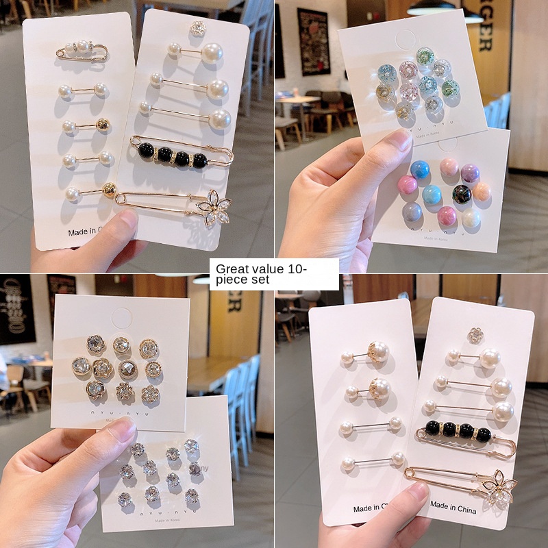 Tudung Pin/10PCS/Shirt Brooch Neckline Pin Button Flat Pearl Anti-Glare ...