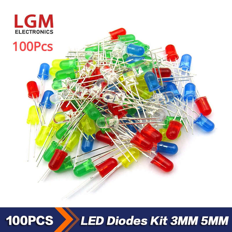 100Pcs 3MM 5MM LED Diode Electronic Leds Kit Light Emitting Diode White ...