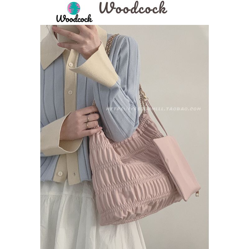 Fashion pink chain tote bag IG large capacity pleated shoulder bag