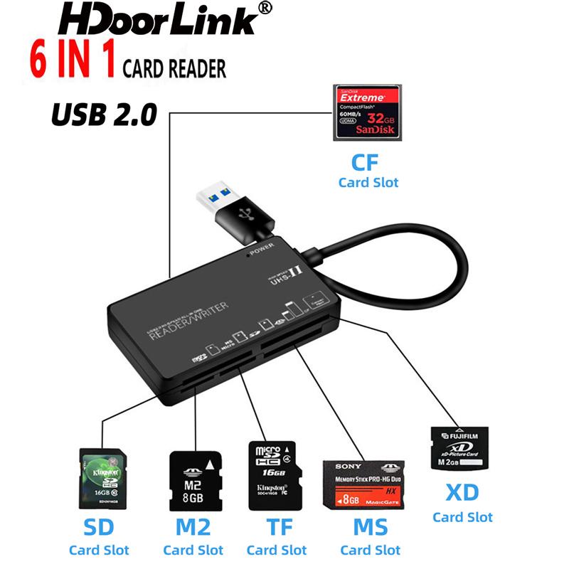 HdoorLink 6 in 1 Memory Card Reader USB 2.0 MultiFunction Type C To TF