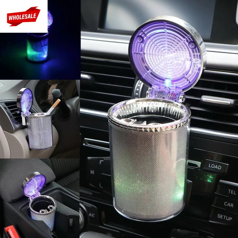 (BC)1 Pcs Portable Car Ashtray With LED Light / Airtight Lid Multifunctional Vehicle Cup Holder
