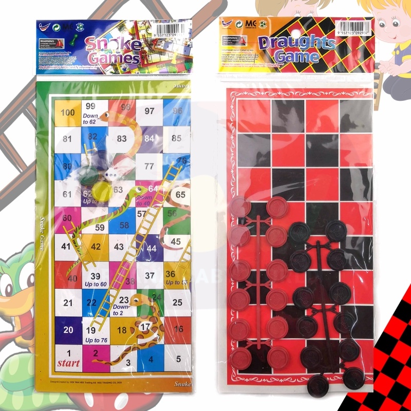 Kids Classic Board Game - Snake and Ladder, Draughts Checkers Family ...