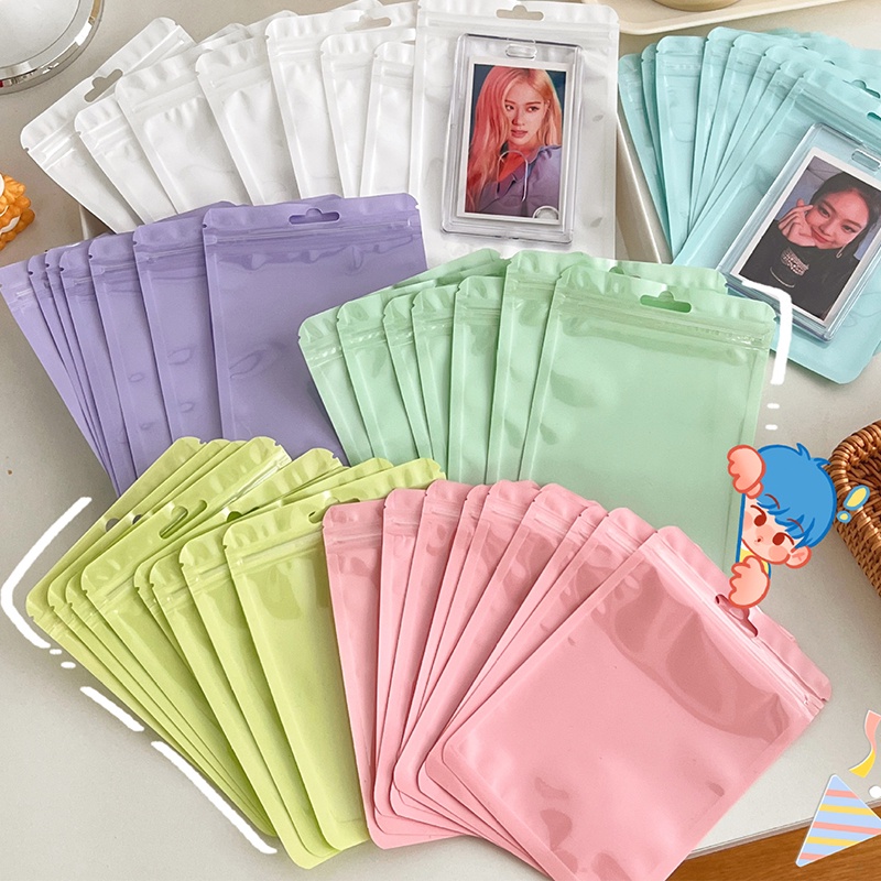 10 Pcs Macaroon Color Transparent SelfSealing Bags Student Portable