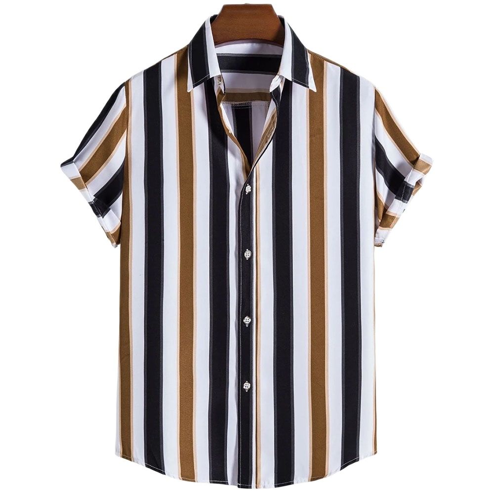 Summer Short Sleeved Mens Shirt Striped Print Casual Pullover Fashion Tops 5xl Oversized Loose 9912