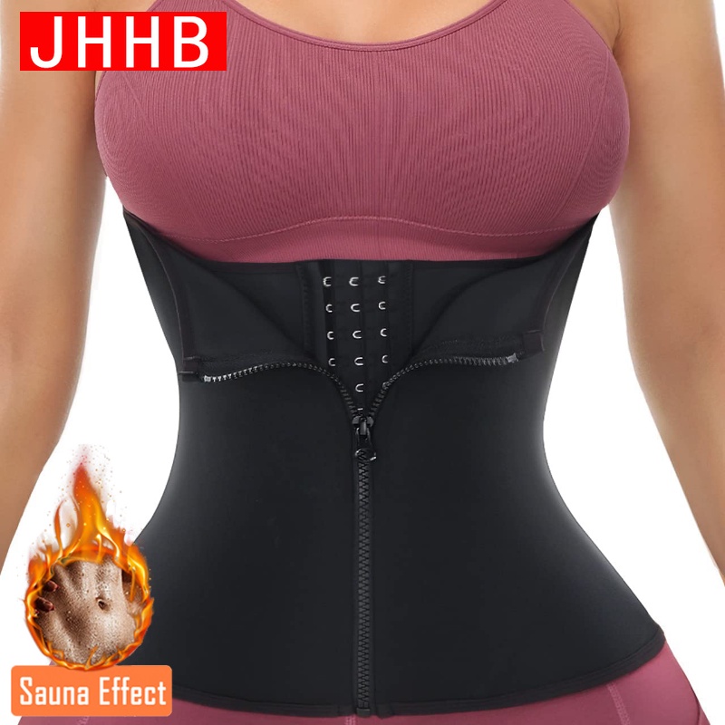 JHHB Sauna Sweat Belt Weight Loss Women Neoprene Waist Trainer Body Shaper  Corset Shapewear Flat Belly Slimming Sheath Tummy Trimmer