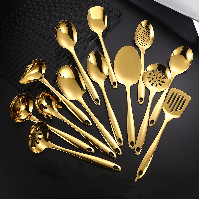 14 Styles Gold Spoon Shovel Stainless Steel Soup Spoon Ladle Turner ...