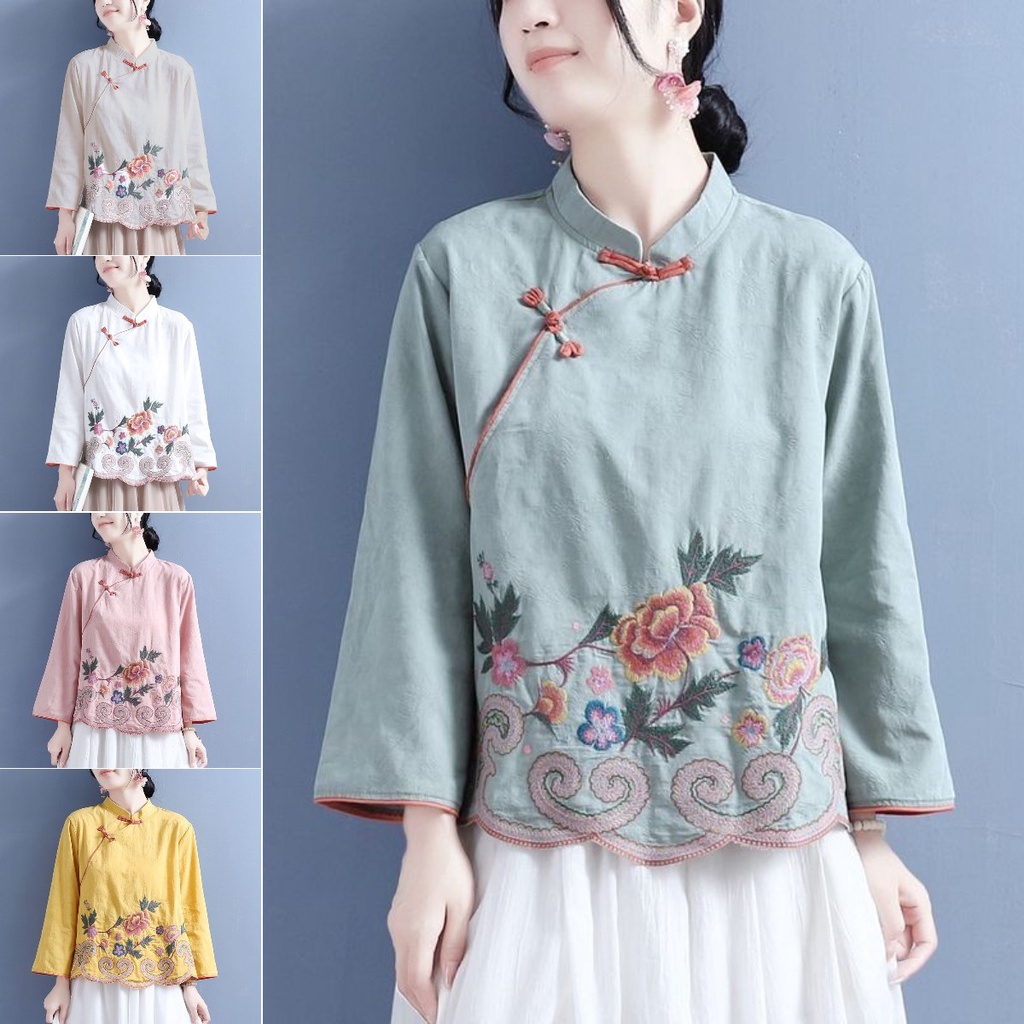  Plus Size Embroidered Shirts for Women Cotton Linen